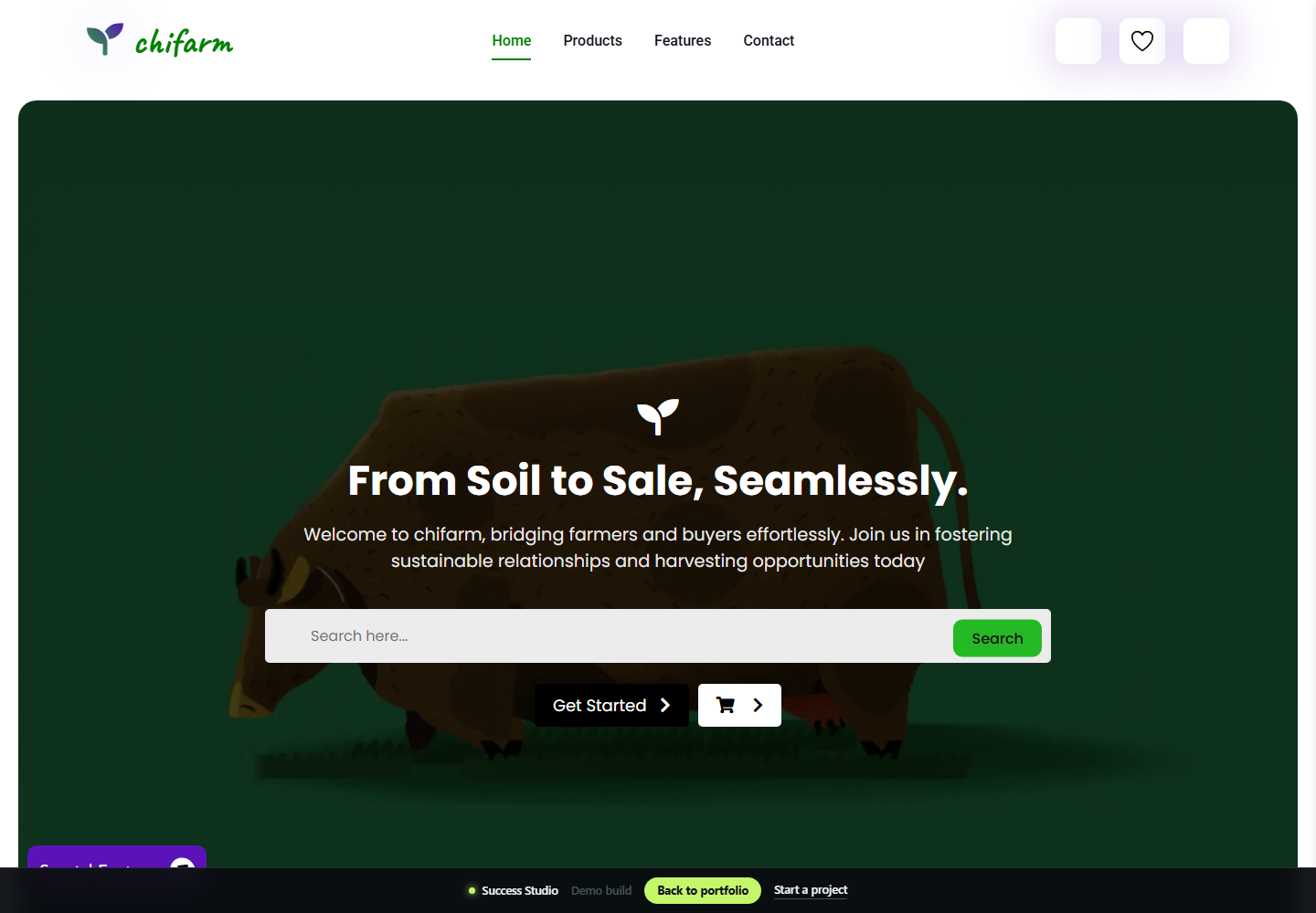 Chifarm marketplace homepage with product search and farm sourcing